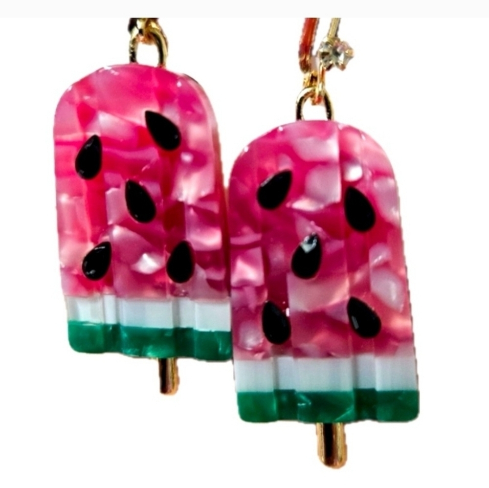 🍉 ▪️Betsey Johnson▪️ Watermelon State Popsicle Dangling Earrings 🍉 - Picture 3 of 4